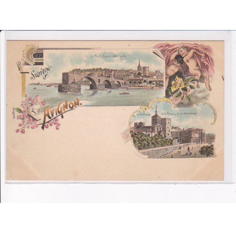 AVIGNON: souvenir, le pont saint-bénézech, le château des papes et la cathédrale - très bon état