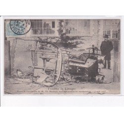 LIMOGES: troubles de limoges, restes de l'automobile de M. Th. Haviland incendiée pendant manifestation - très bon état