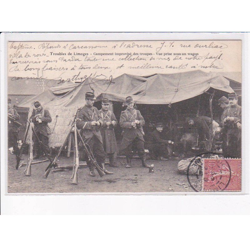 LIMOGES: campement improvisé des troupes, vue prise sous un wagon, troubles de limoges - très bon état