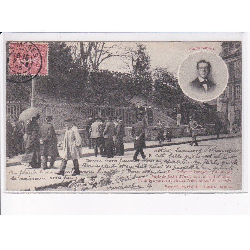LIMOGES: grèves 1905, angle du jardin d'orsay où a eu lieu la fusillade - très bon état