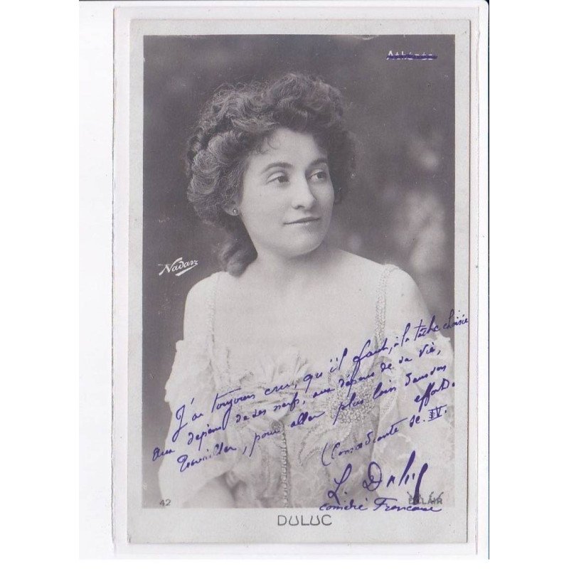 Autographe comedienne (Théâtre) : Mme. Duluc - très bon état