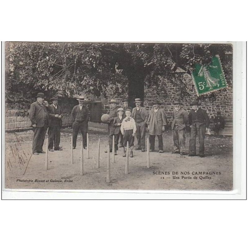 une partie de quilles - bon état (timbre décollé du dos pour être collé au recto)