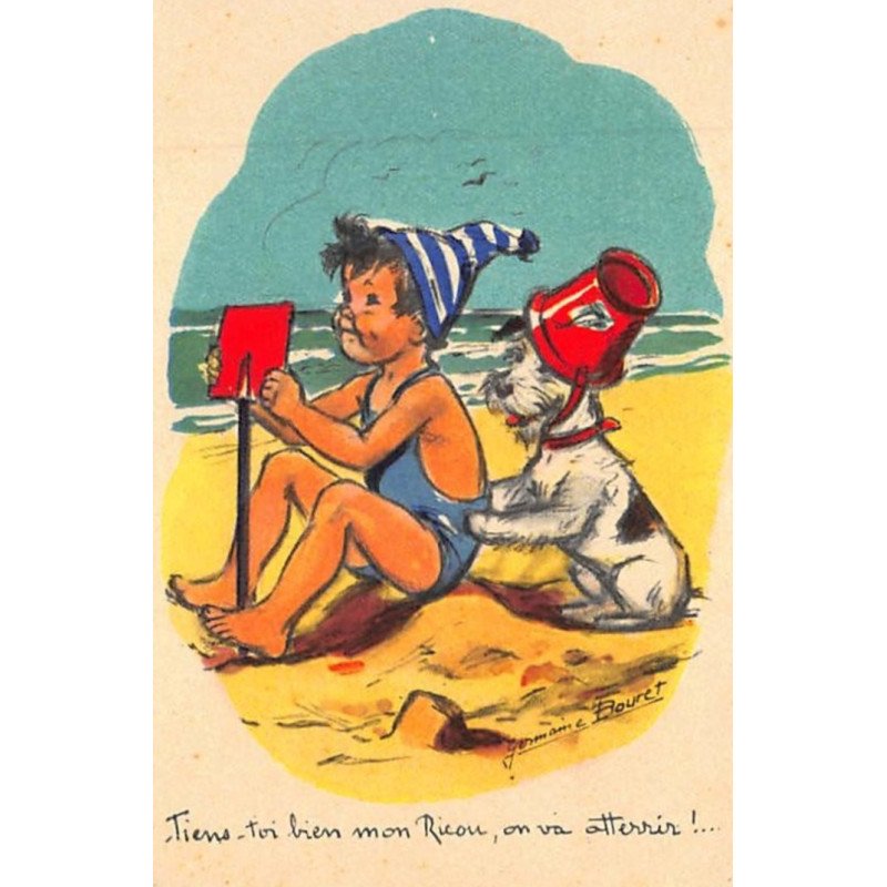 BOURET Germaine : MD 625 - enfant et chien a  la plage - très bon état