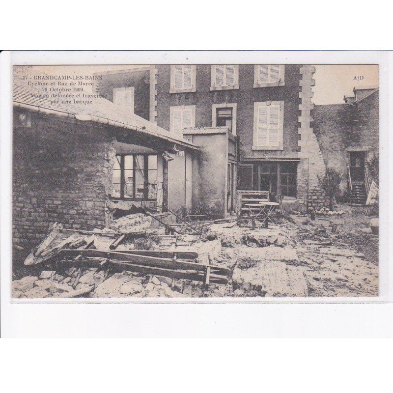 GRANDCAMP-les-BAINS: cyclone et raz de marée 1909 28 octobre, maison défoncée et traversée - très bon état