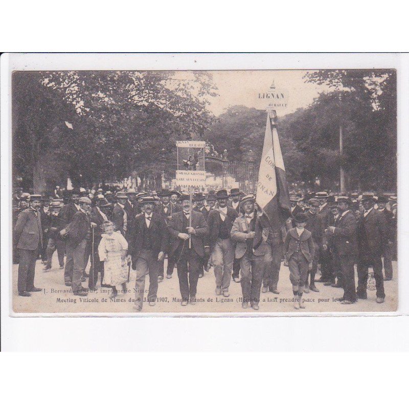 NîMES: meeting viticole du 2 juin 1907, manifestant de lignan - très bon état
