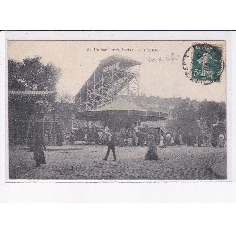 PARIS: 75014, un bonjour de paris un jour de fête, manège, lion de belfort - très bon état
