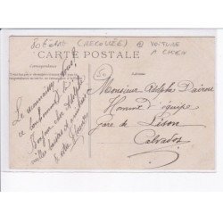 FOLLIGNY: un rémouleur du pays, voiture à chien - état (recollée)