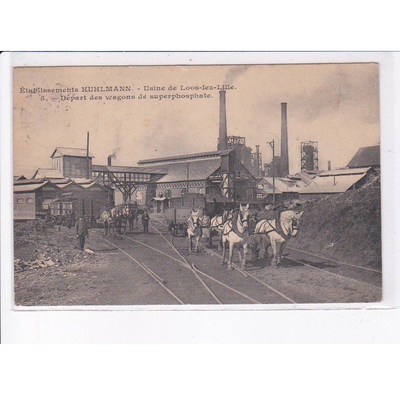 LOOS-les-LILLE: établissements kuhlmann, usine, départ des wagons de superphosphate - très bon état