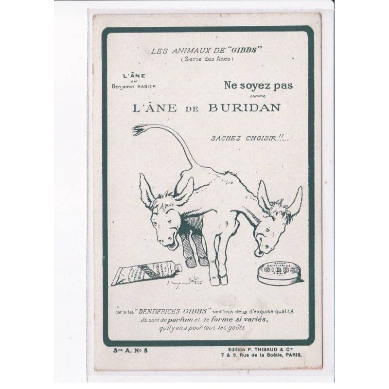 ILLUSTRATEUR Benjamin RABIER: les animaux de "gibbs" ne soyez pas l'âne de buridan, sachez choisir!! - état