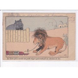 ILLUSTRATEUR Benjamin RABIER: le lion qui a avalé un petit nègre qui traînait un chemin de fer - très bon état
