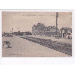 MONTESCOURT: en reconstruction 1921, la gare, le train - très bon état
