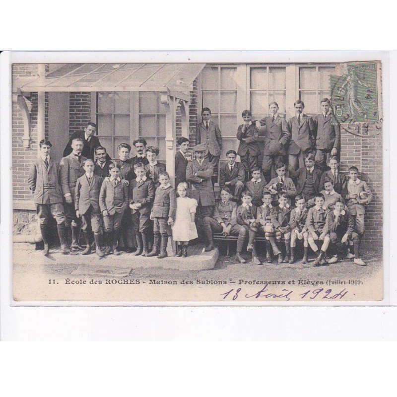 VERNEUIL-sur-AVRE: école des roches, maison des sablons, professeurs et élèves 1909 - état