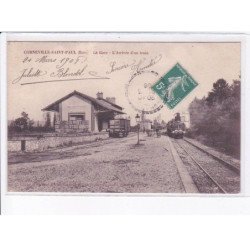 CORNEVILLE-SAINT-PAUL: la gare, l'arrivée d'un train, train - très bon état