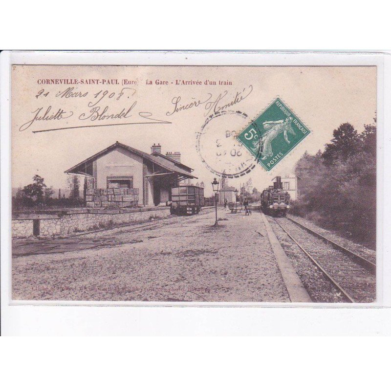 CORNEVILLE-SAINT-PAUL: la gare, l'arrivée d'un train, train - très bon état