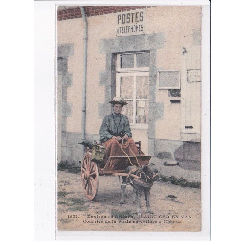 SAINT-CYR-en-VAL: courrier de la poste en voiture à chien, la postes - très bon état