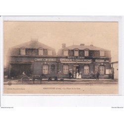 ABANCOURT: la place de la gare, broquet-davergne, hôtel, restaurant - très bon état