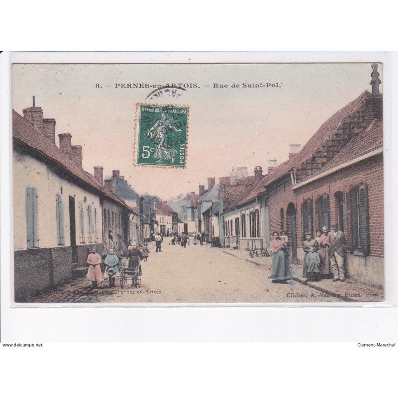 PERNES-en-ARTOIS: rue de saint-pol (rare en couleur) - très bon état