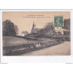 L'HERMITIERE: entrée du pays et église, attelage - très bon état