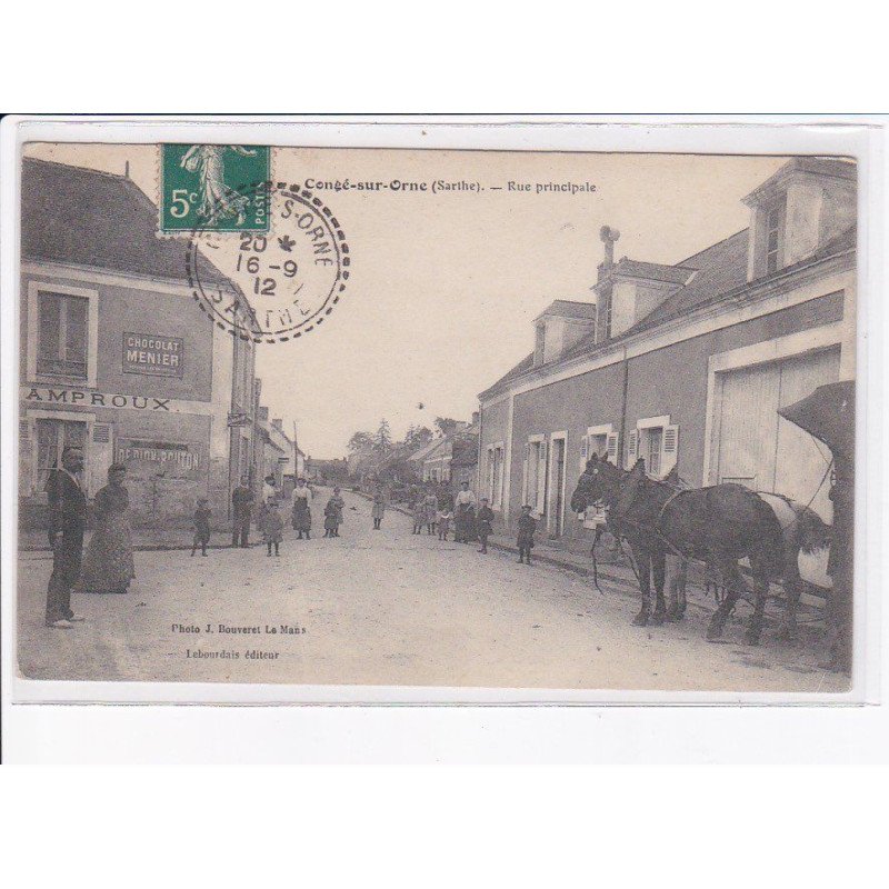 CONGE:-sur-ORNE: rue principale, chocolat menier, chevaux - très bon état