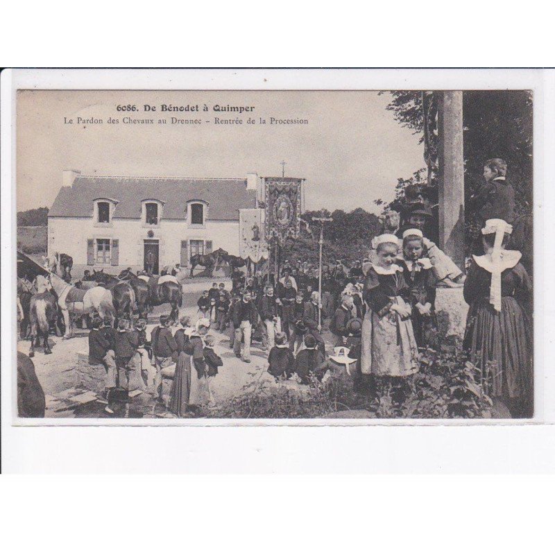 FINISTERE: bénodet à quimper, le pardon des chevaux au drennec, rentrée de la procession - très bon état