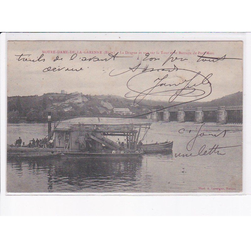 NOTRE-DAME-de-la-GARENNE: la drague et vue sur la tour et le barrage de port-mort - état