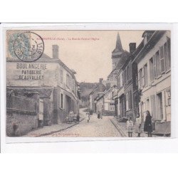 MANNEVILLE: la rue du pavé et l'église, boulangerie patisserie beauvallet - état