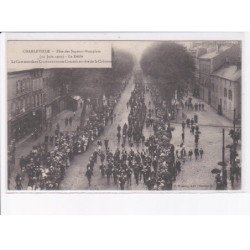 CHARLEVILLE: fête des sapeurs-pompiers 1910, le défilé, le commandant clairdent et ses comités en tête - très bon état