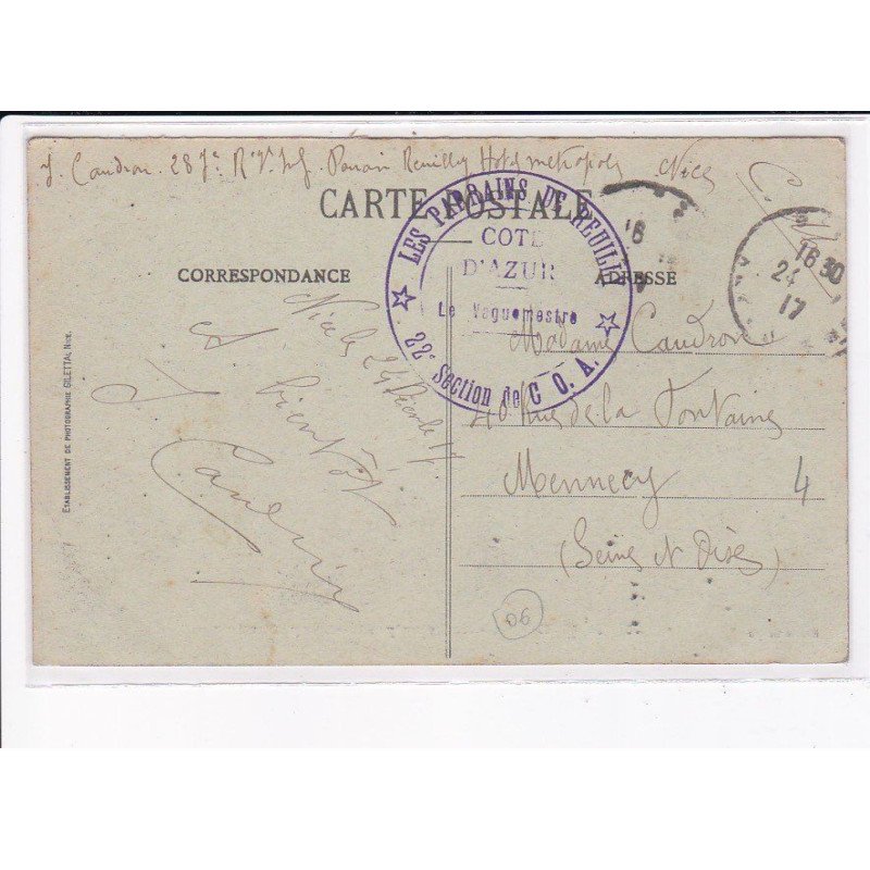 CACHET: les parrains de reuilly, 22e section de C.O.A., côte d'azur, le veguemestre - très bon état