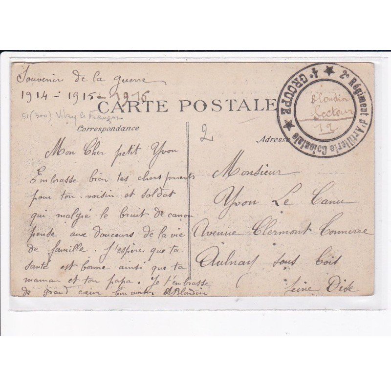 CACHET: régiment d'artillerie coloniale, 4e groupe - très bon état