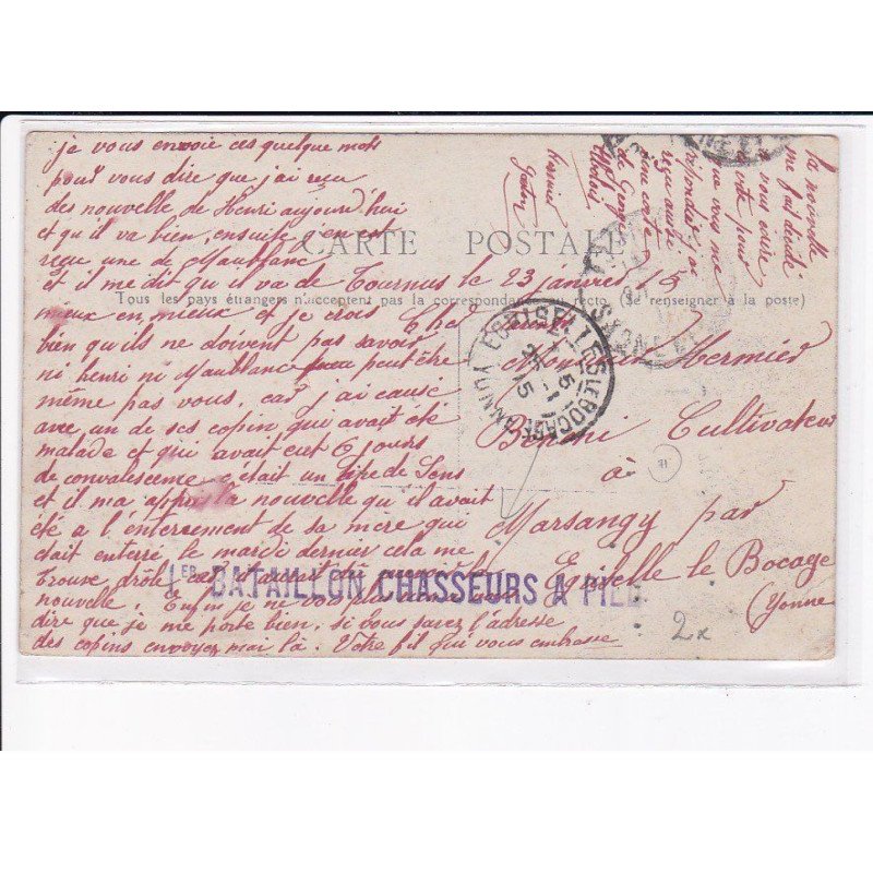 CACHET: 1er bataillon chasseurs à pied - très bon état