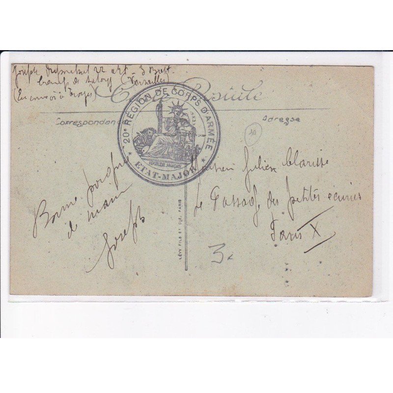 CACHET: 20e région de corps d'armes, état-major - très bon état