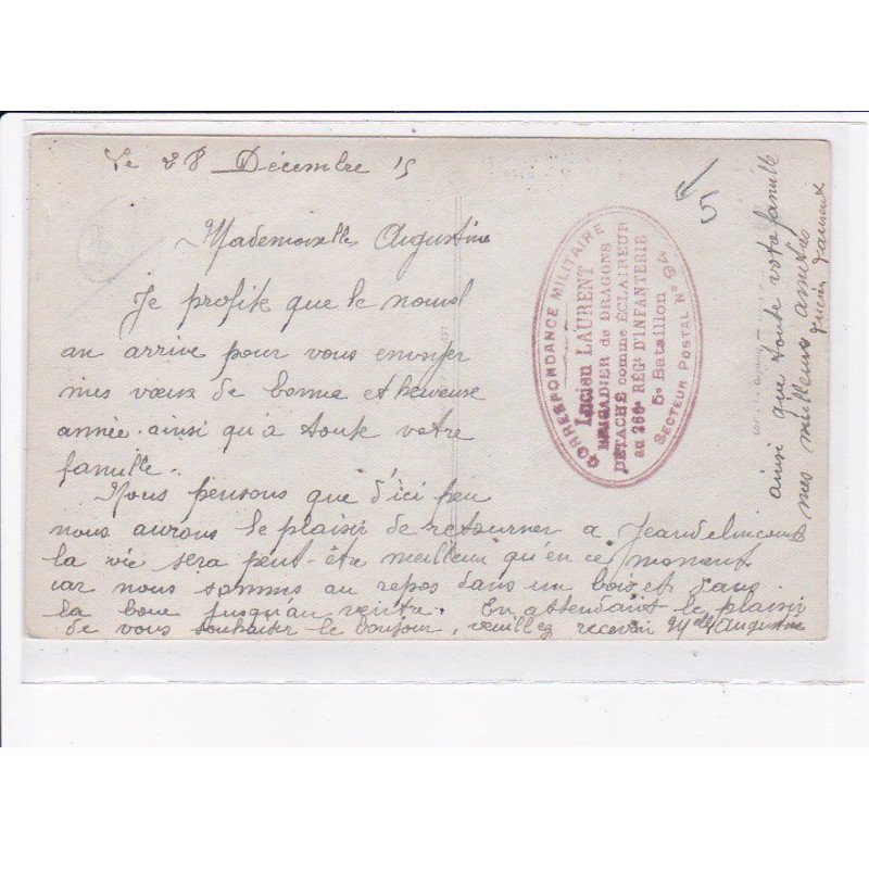 CACHET: correspondance militaire Lucien Laurent brigadier de dragons détaché comme éclaireur au 256e inf - très bon état