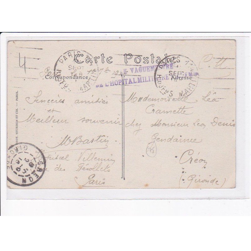 CACHET: le vaguemestre de l'hôpital militaire - très bon état