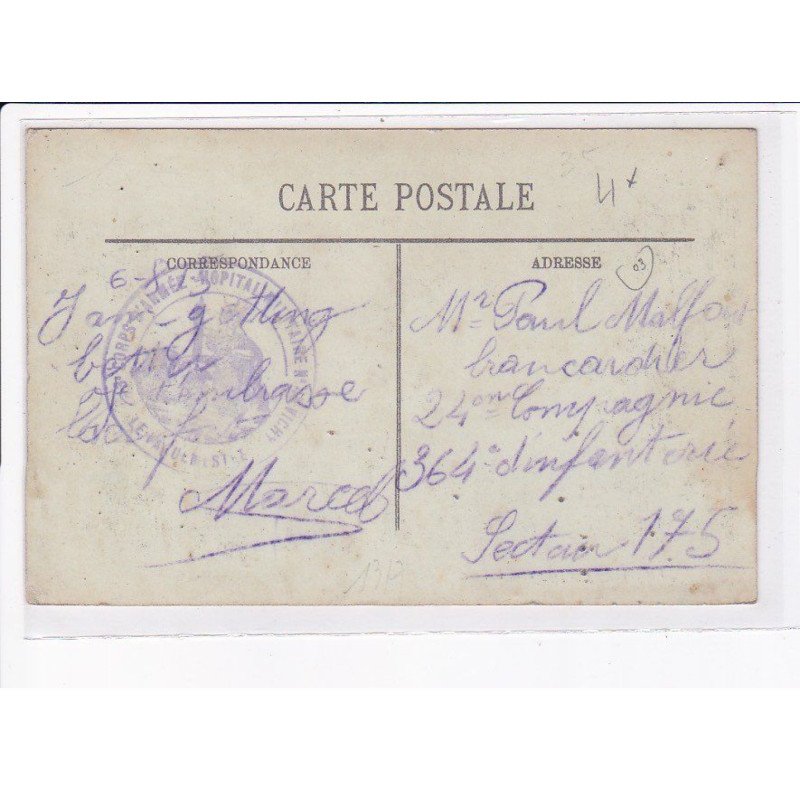 CACHET: corps d'armée hôpital-militaire n°45 Vichy, le vaguemestre - très bon état