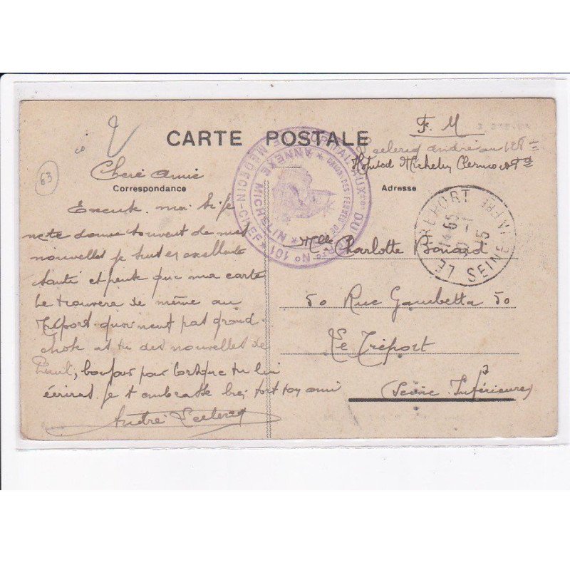 CACHET: hôpital auxiliaire, n°101, médecin-chef - très bon état