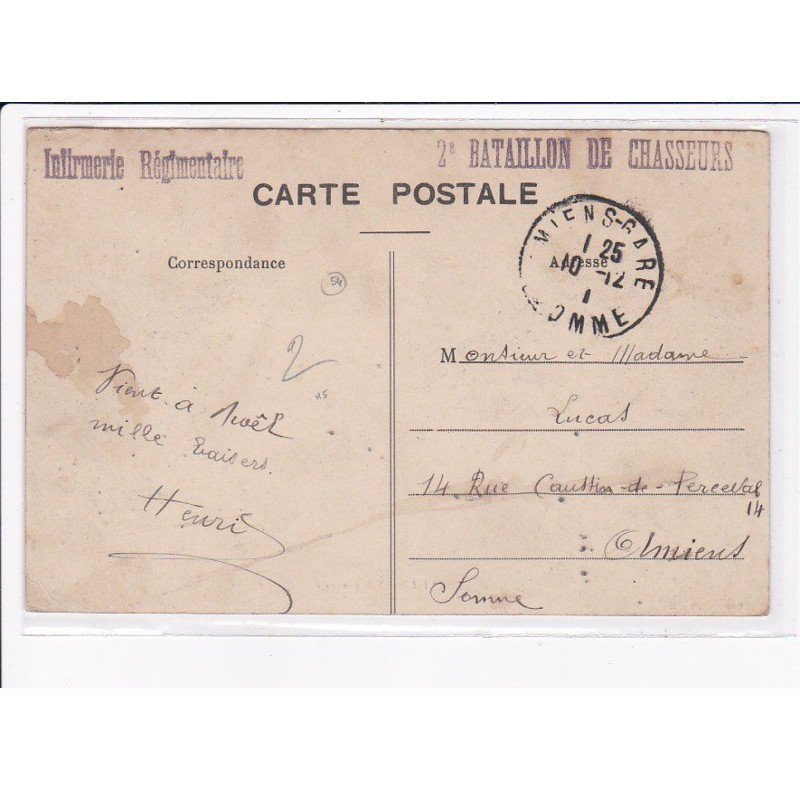 CACHET: infirmerie régimentaire, 2e bataillon de chasseurs - très bon état