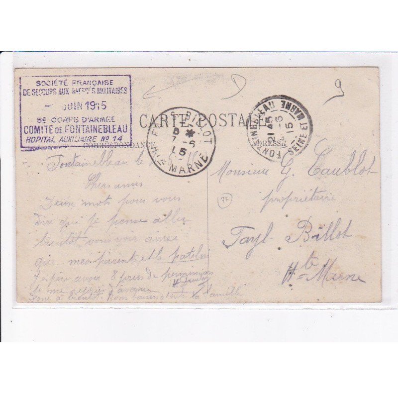 CACHET: société française de secours aux militaires, juin 1915, 5e corps d'armée comité de fontainebleau - très bon état