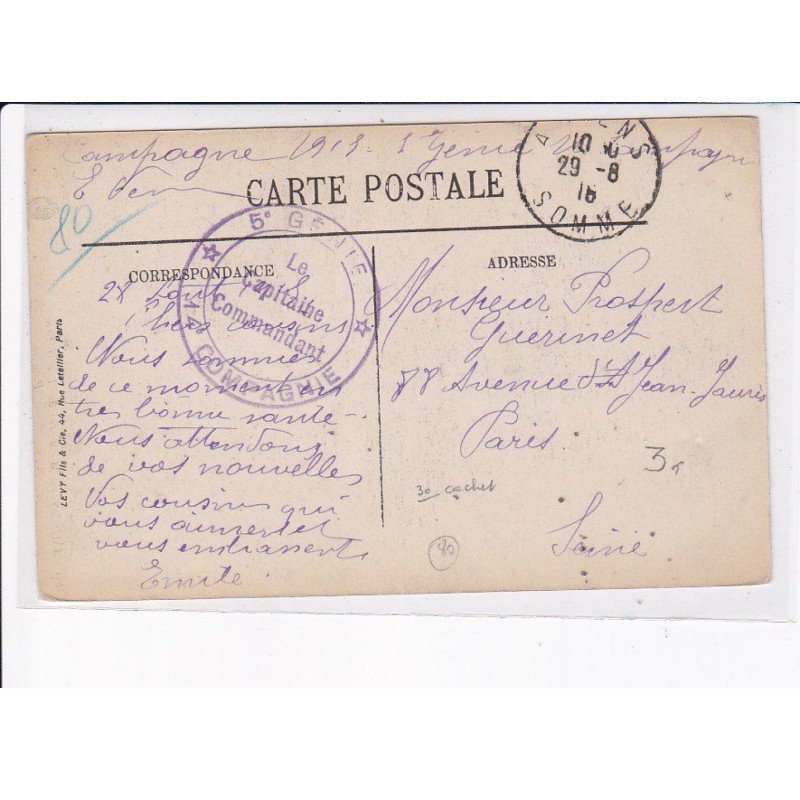 CACHET: 5e génie, le capitaine commandant, 14 compagnie - très bon état