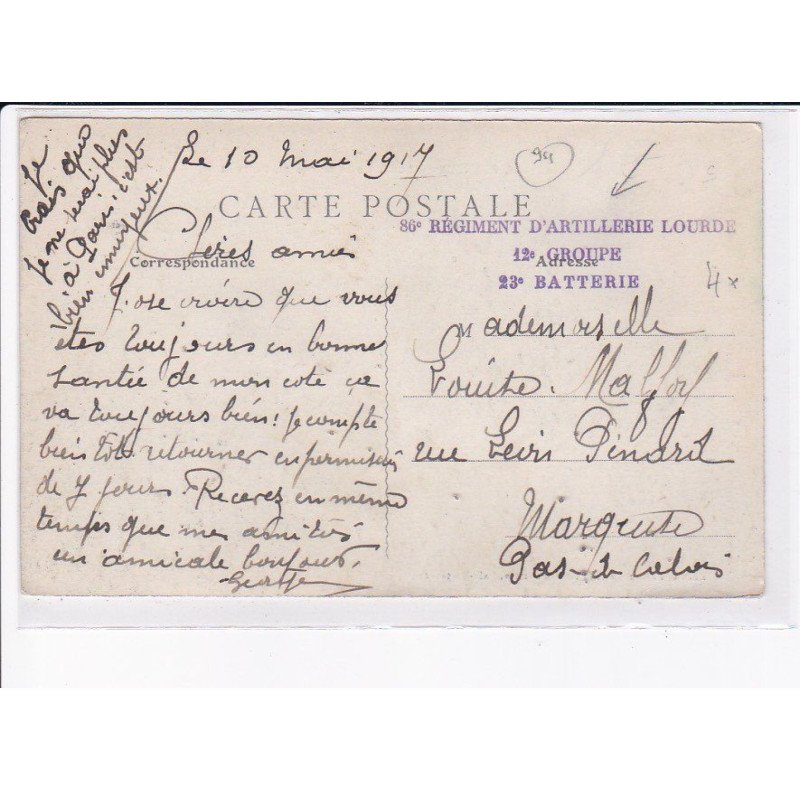 CACHET: 86e régiment d'artillerie lourde, 12e groupe, 23e batterie - très bon état