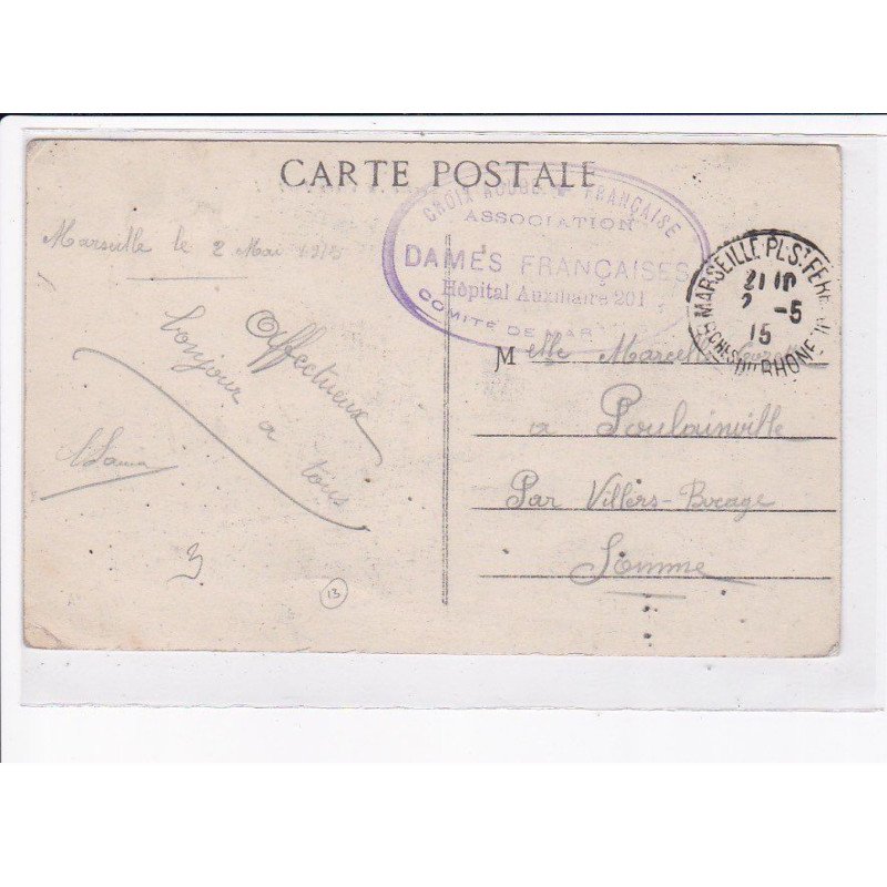 CACHET: croix rouge française association dames françaises hôpital auxiliaire n°201 - très bon état