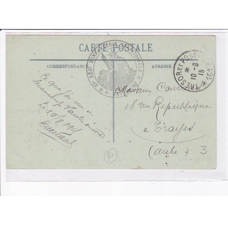 CACHET: 47e régiment d'infanterie territoriale - très bon état