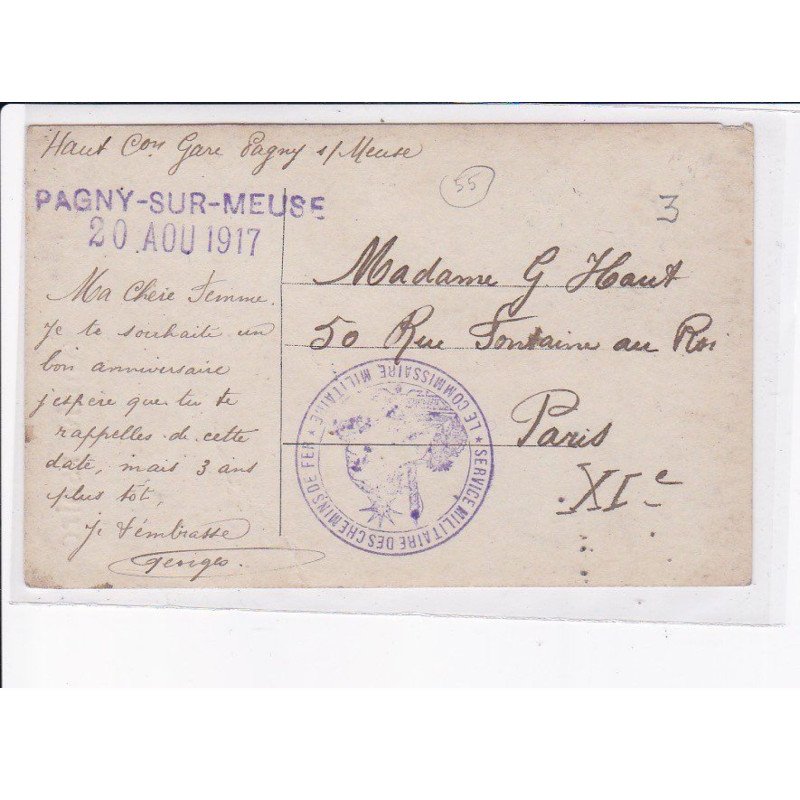 CACHET: services militaires des chemins de fer, le commissaire militaire - très bon état