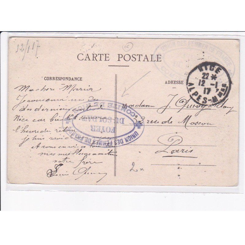 CACHET: union des femmes de france, comité de nice, foyer du soldat - très bon état