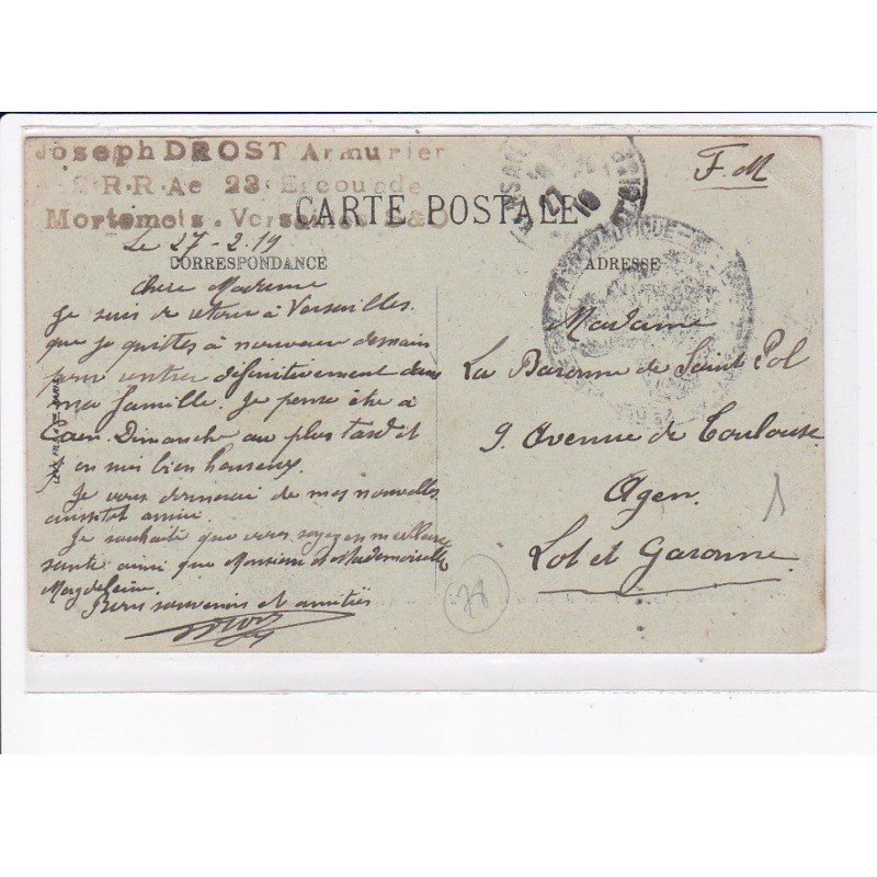 CACHET: joseph drost armurier, 23e escouade - très bon état
