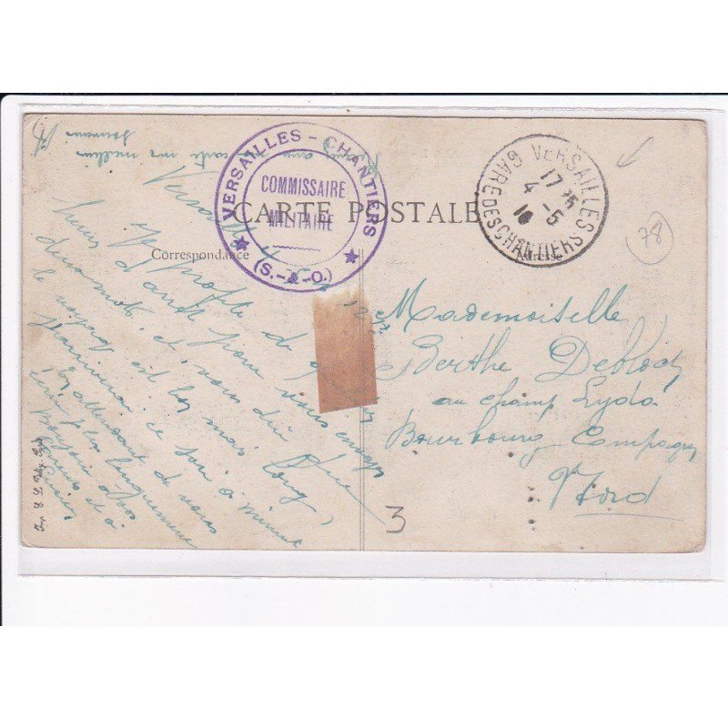 CACHET: versailles, chantiers, commissaire militaire - très bon état