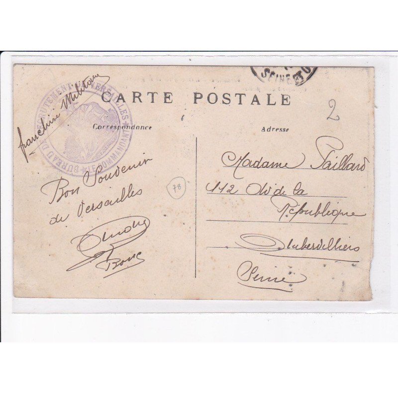 CACHET: bureau de recrutement, versailles, le commandant - très bon état