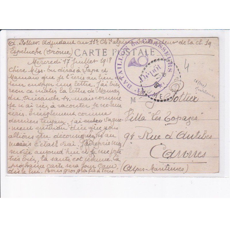 CACHET: bataillon de chasseurs - très bon état