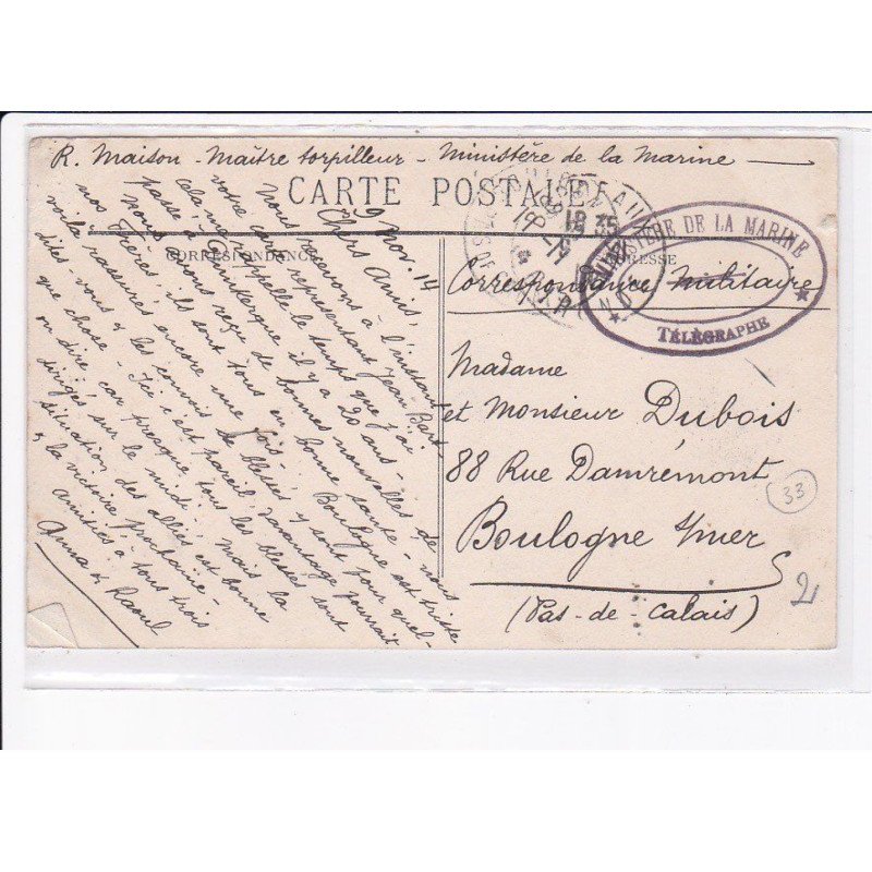 CACHET: ministere de la marine, télégraphe - très bon état