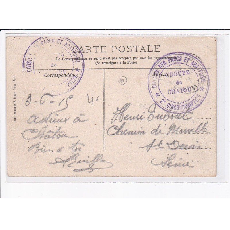 CACHET: division des parcs et abattuirs, 2e circonscription - très bon état