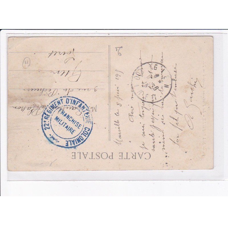 CACHET: 22e régiment d'infanterie coloniale, franchise militaire - très bon état
